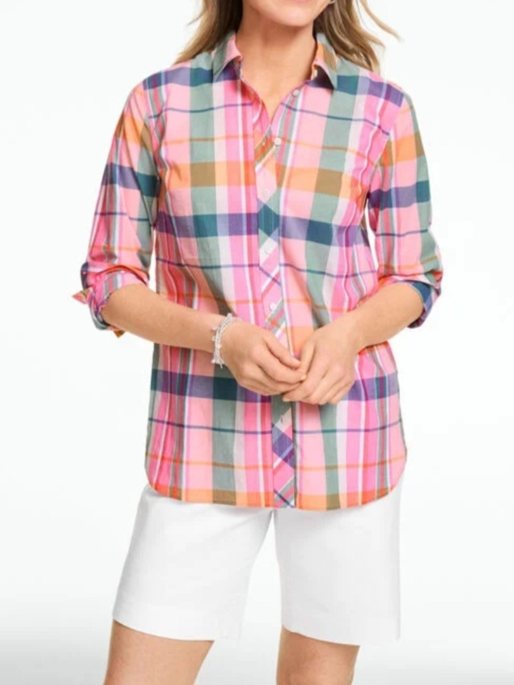 Talbots Pink Multi-Color Plaid Button-Down Shirt
